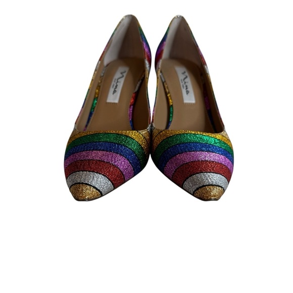 Nina Metallic Rainbow Striped Jo Jo Heels size 36 - Picture 6 of 8